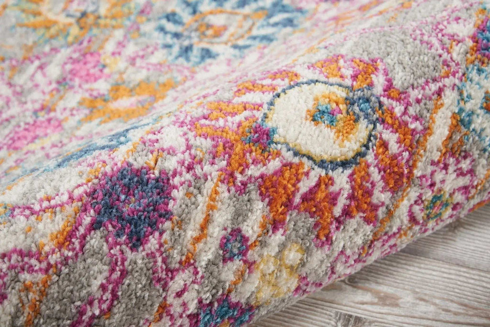 8' Silver Floral Power Loom Runner Rug - Homeroots - Flyclothing LLC