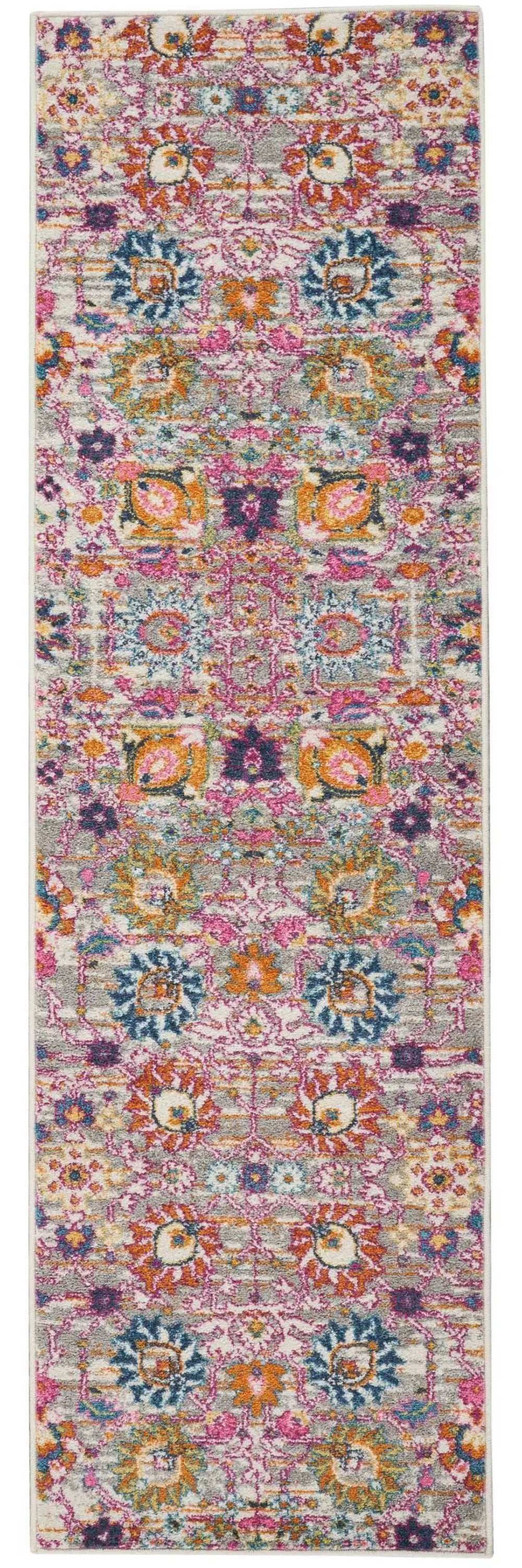 8' Silver Floral Power Loom Runner Rug - Homeroots - Flyclothing LLC