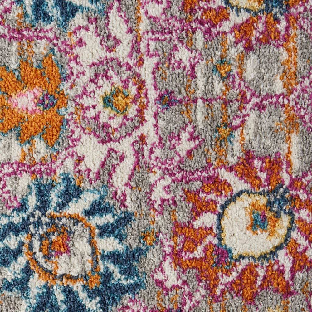 8' Silver Floral Power Loom Runner Rug - Homeroots - Flyclothing LLC