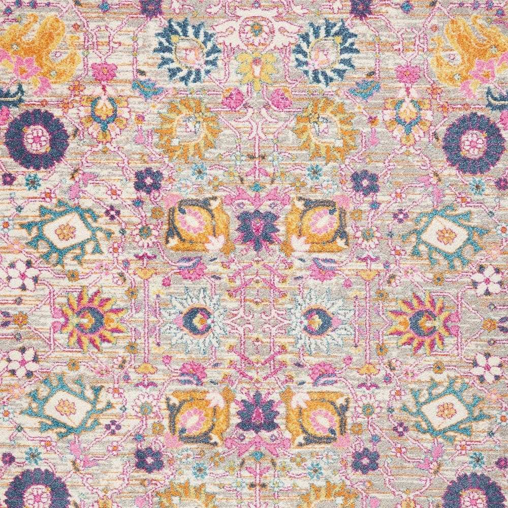 5' X 7' Gray and Pink Floral Power Loom Distressed Area Rug - Homeroots - Flyclothing LLC