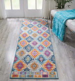 8' Blue And Pink Ogee Power Loom Runner Rug - Homeroots - Flyclothing LLC