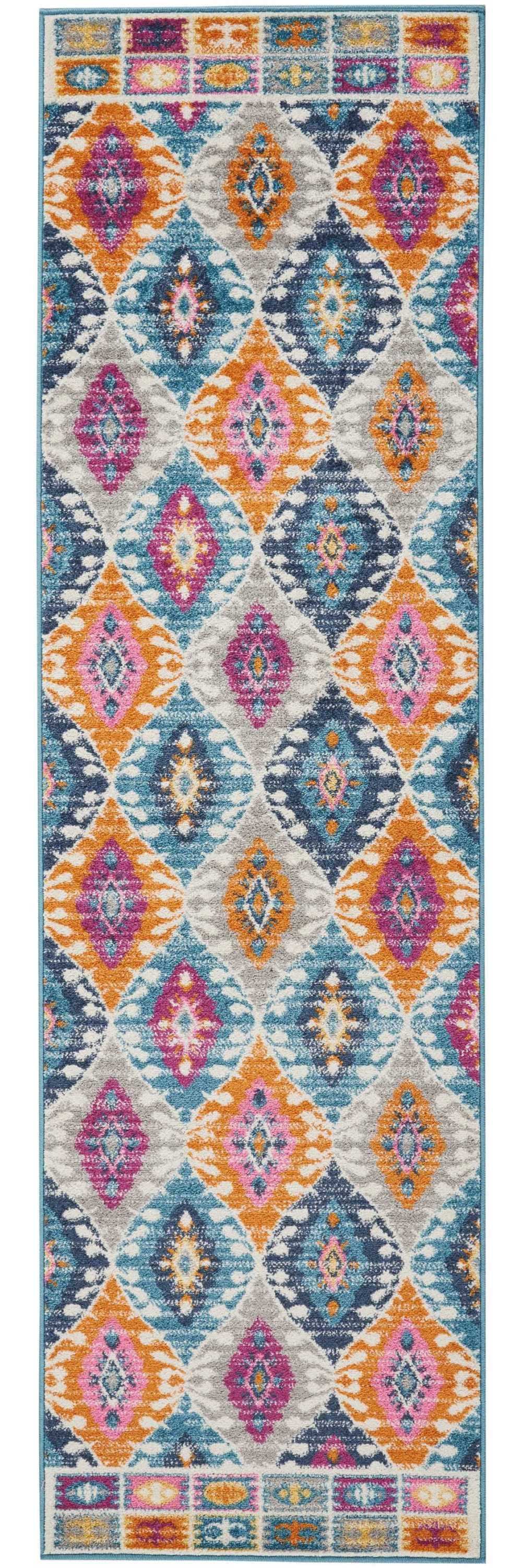 8' Blue And Pink Ogee Power Loom Runner Rug - Homeroots - Flyclothing LLC