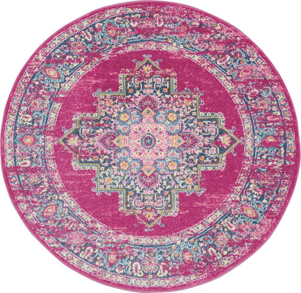 8' Fuchsia Round Power Loom Area Rug - Homeroots - Flyclothing LLC