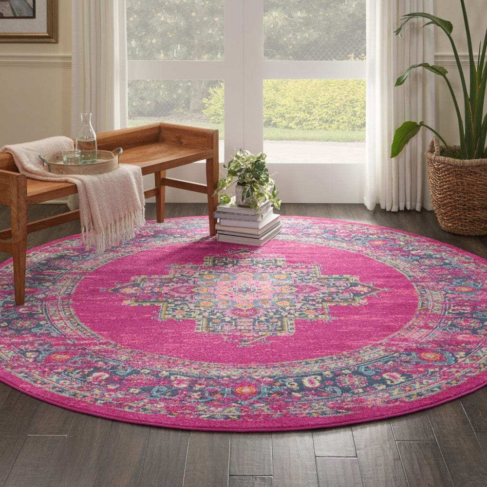 8' Fuchsia Round Power Loom Area Rug - Homeroots - Flyclothing LLC