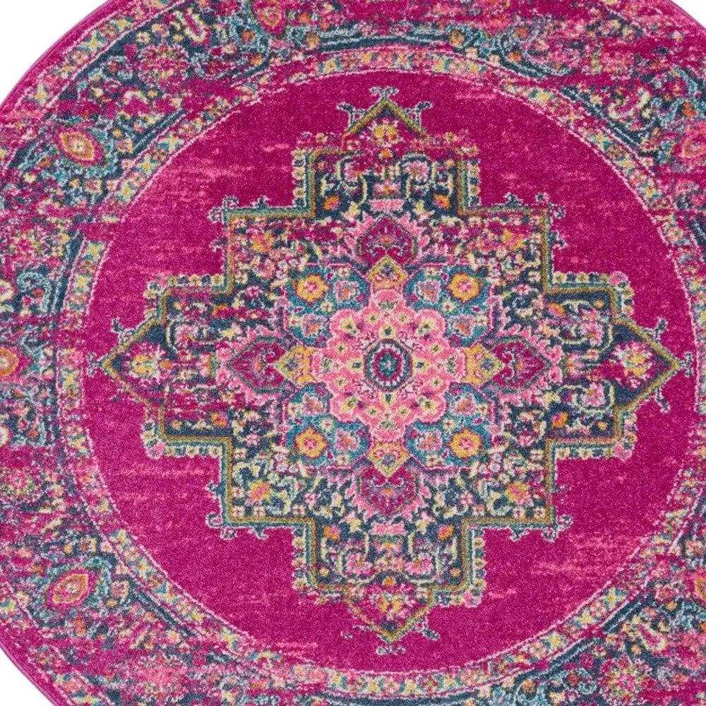 8' Fuchsia Round Power Loom Area Rug - Homeroots - Flyclothing LLC