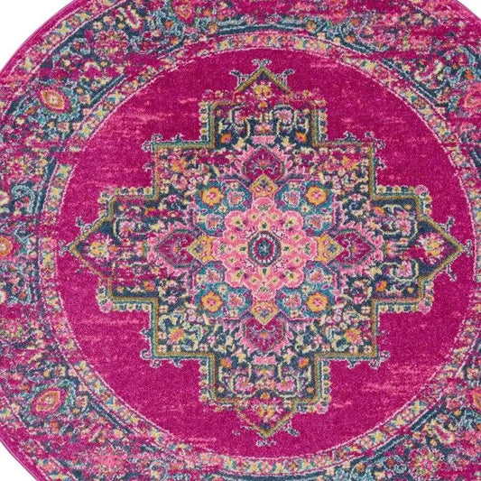 8' Fuchsia Round Power Loom Area Rug - Homeroots - Flyclothing LLC