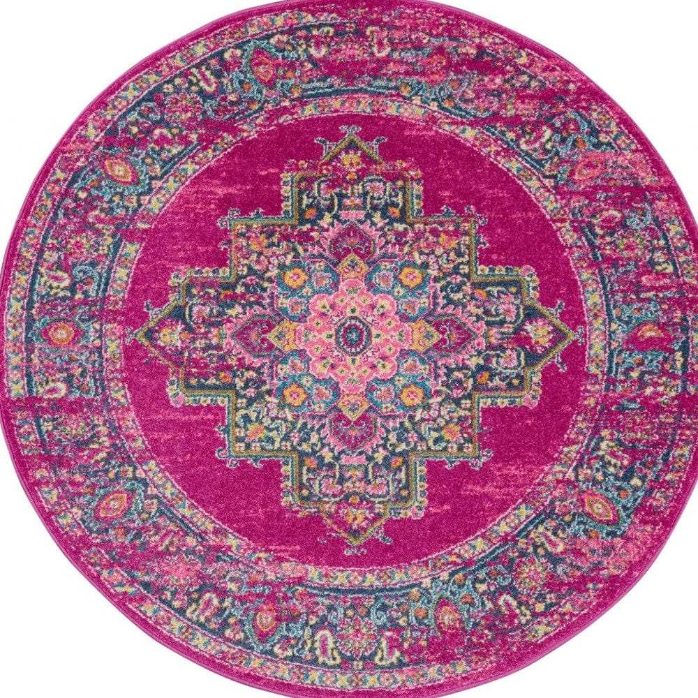 8' Fuchsia Round Power Loom Area Rug - Homeroots - Flyclothing LLC