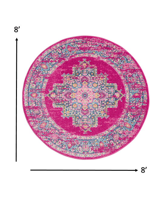 8' Fuchsia Round Power Loom Area Rug - Homeroots - Flyclothing LLC