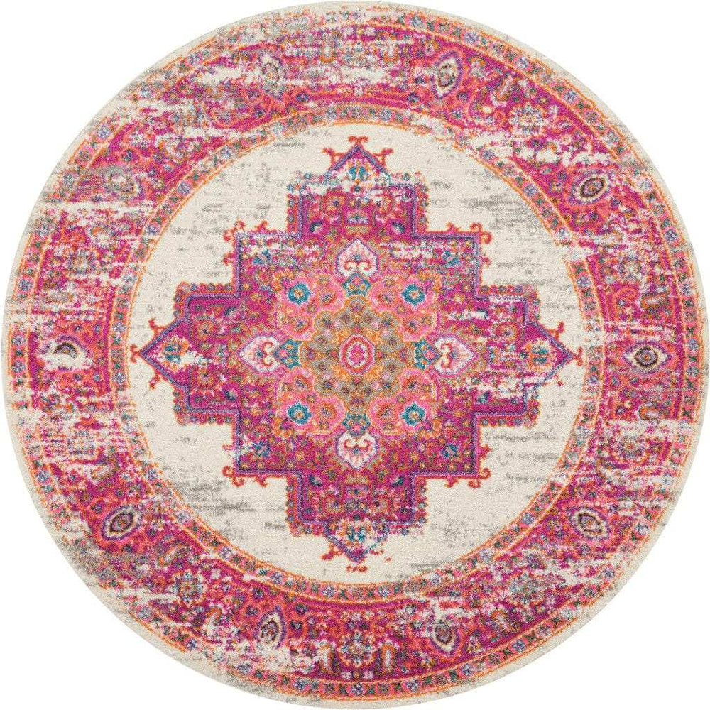 5' Fuchsia Round Power Loom Area Rug - Homeroots - Flyclothing LLC