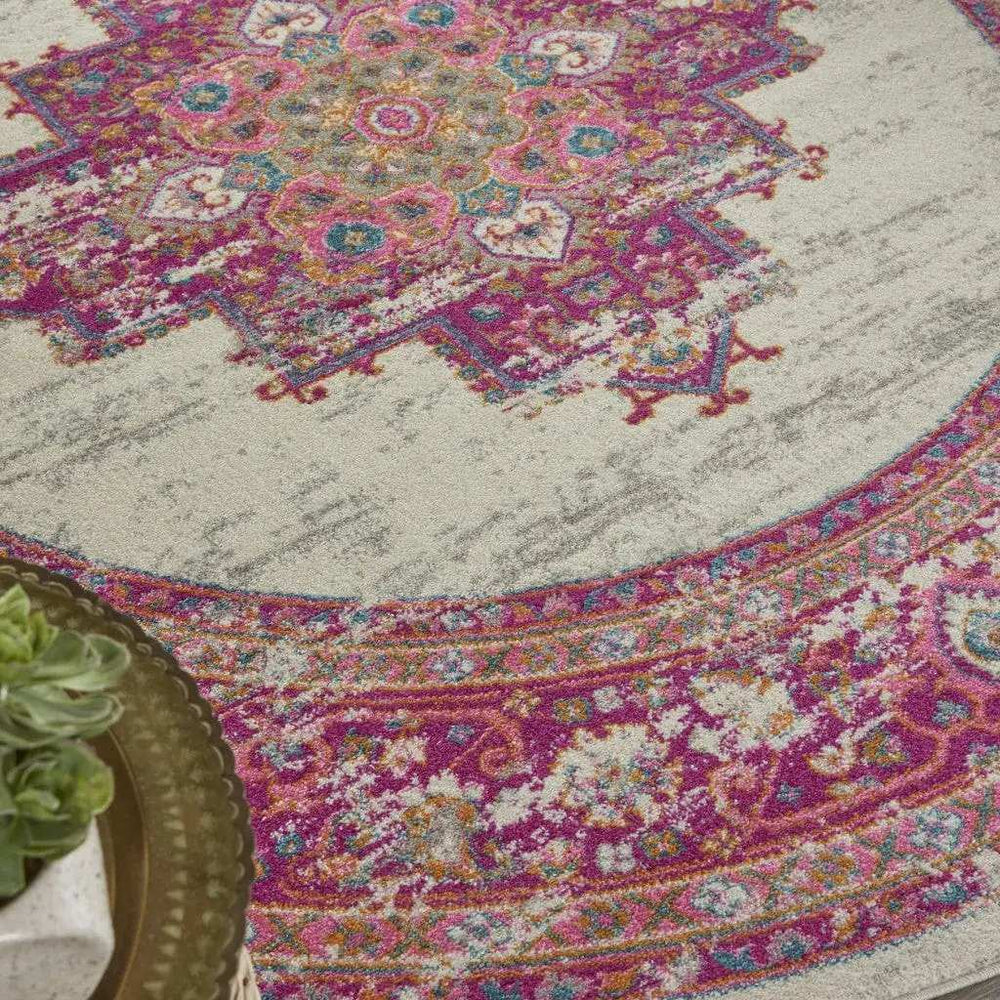 8' Fuchsia Round Power Loom Area Rug - Homeroots - Flyclothing LLC