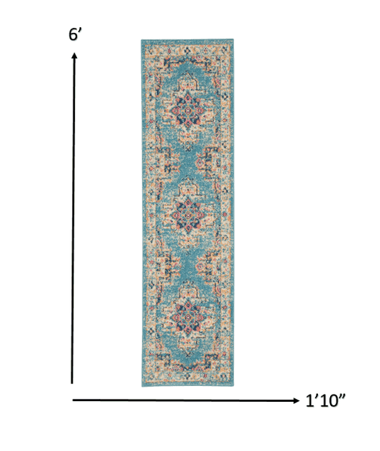 6' Light Blue Southwestern Power Loom Runner Rug - Homeroots - Flyclothing LLC