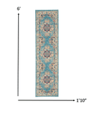 6' Light Blue Southwestern Power Loom Runner Rug - Homeroots - Flyclothing LLC