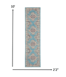 10' Light Blue Southwestern Power Loom Runner Rug - Homeroots - Flyclothing LLC