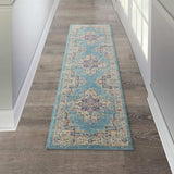 2' X 8' Light Blue Distressed Medallion Runner Rug - Homeroots - Flyclothing LLC