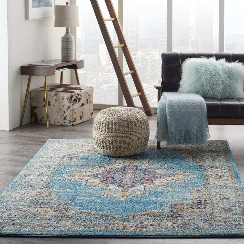 4' X 6' Light Blue Southwestern Power Loom Area Rug - Homeroots - Flyclothing LLC