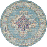 4' Light Blue Round Southwestern Power Loom Area Rug - Homeroots - Flyclothing LLC