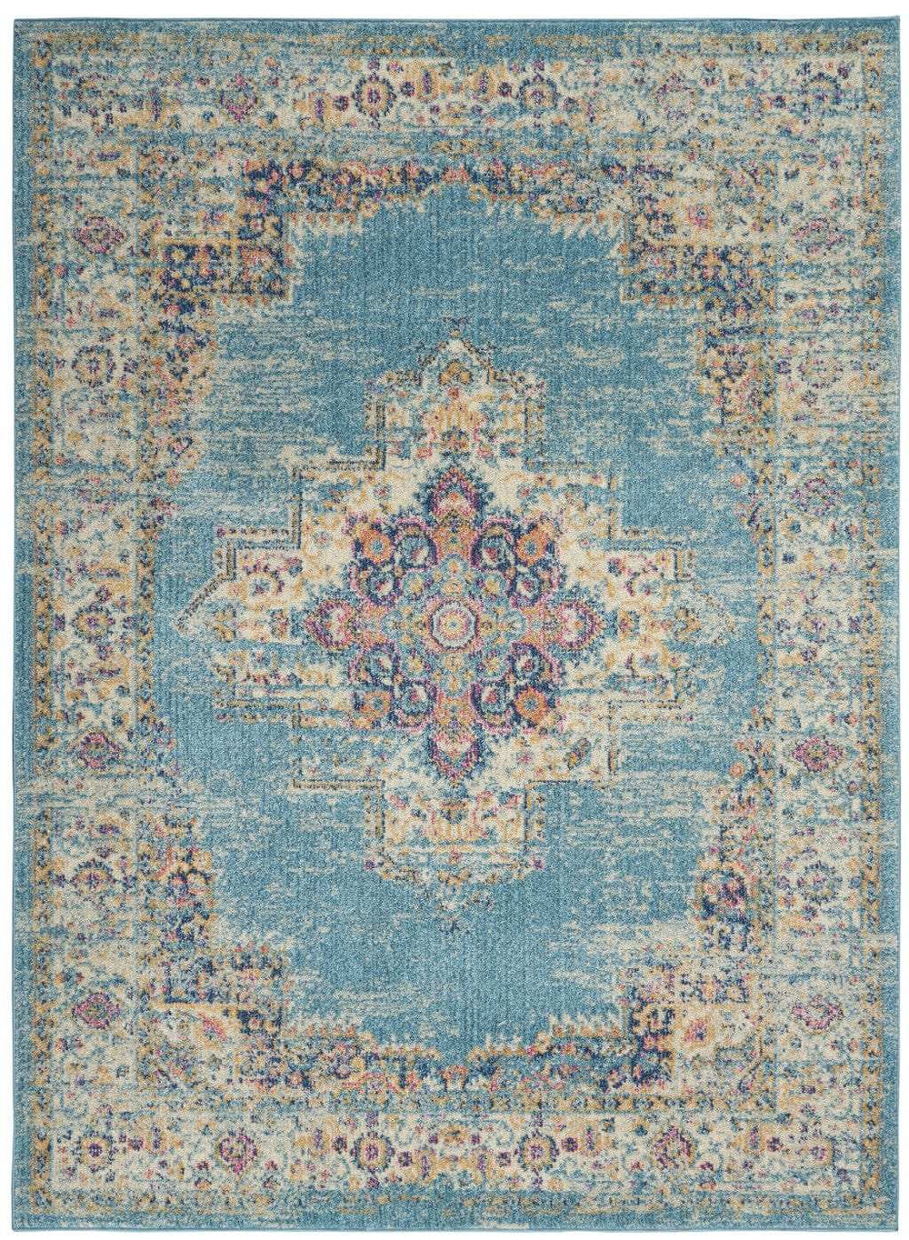 5' X 7' Light Blue Southwestern Power Loom Area Rug - Homeroots - Flyclothing LLC