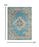 7' X 10' Blue and Ivory Medallion Power Loom Distressed Area Rug - Homeroots - Flyclothing LLC