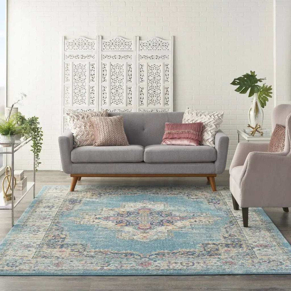 8' X 10' Light Blue Southwestern Power Loom Area Rug - Homeroots - Flyclothing LLC