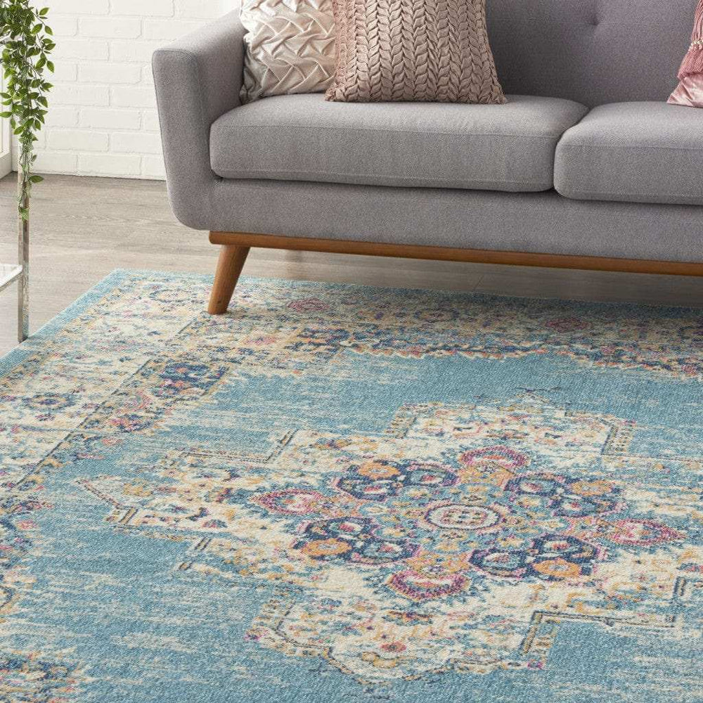 8' X 10' Light Blue Southwestern Power Loom Area Rug - Homeroots - Flyclothing LLC