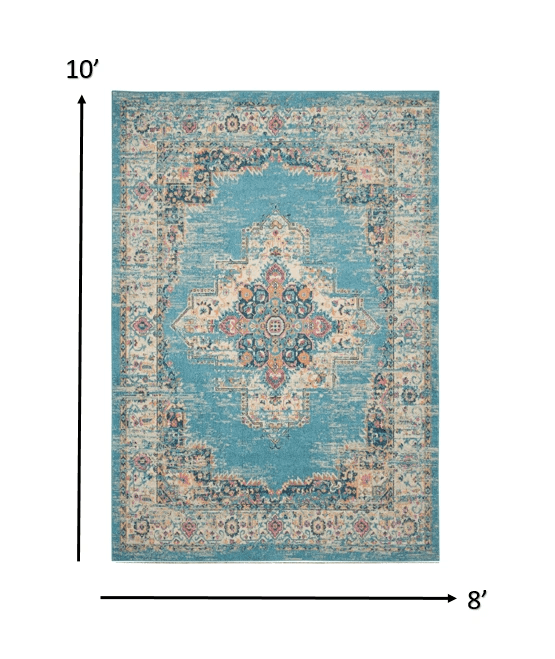 8' X 10' Light Blue Southwestern Power Loom Area Rug - Homeroots - Flyclothing LLC