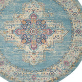 8' Light Blue Round Southwestern Power Loom Area Rug - Homeroots - Flyclothing LLC