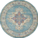8' Light Blue Round Southwestern Power Loom Area Rug - Homeroots - Flyclothing LLC