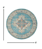 8' Light Blue Round Southwestern Power Loom Area Rug - Homeroots - Flyclothing LLC