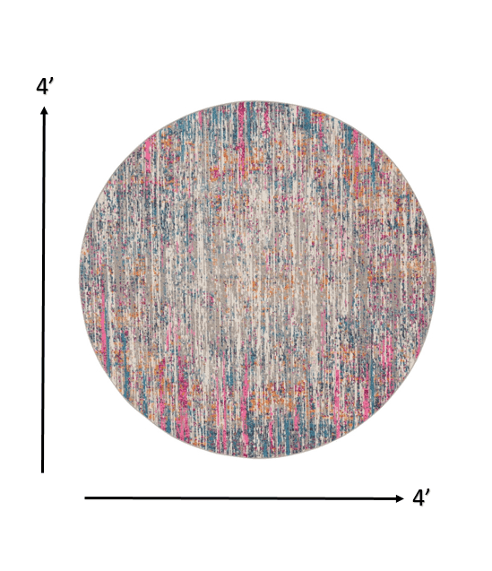 4' Pink And Ivory Round Abstract Power Loom Area Rug - Homeroots - Flyclothing LLC