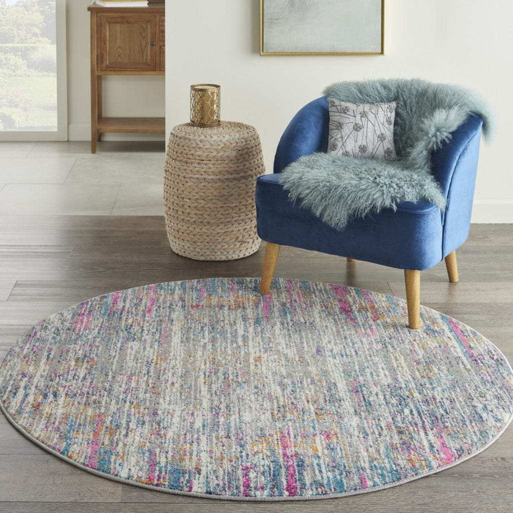 5' Pink And Ivory Round Abstract Power Loom Area Rug - Homeroots - Flyclothing LLC