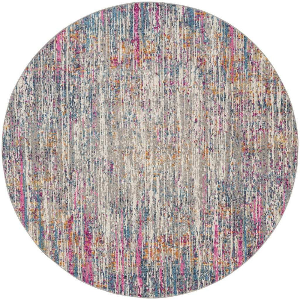 5' Pink And Ivory Round Abstract Power Loom Area Rug - Homeroots - Flyclothing LLC