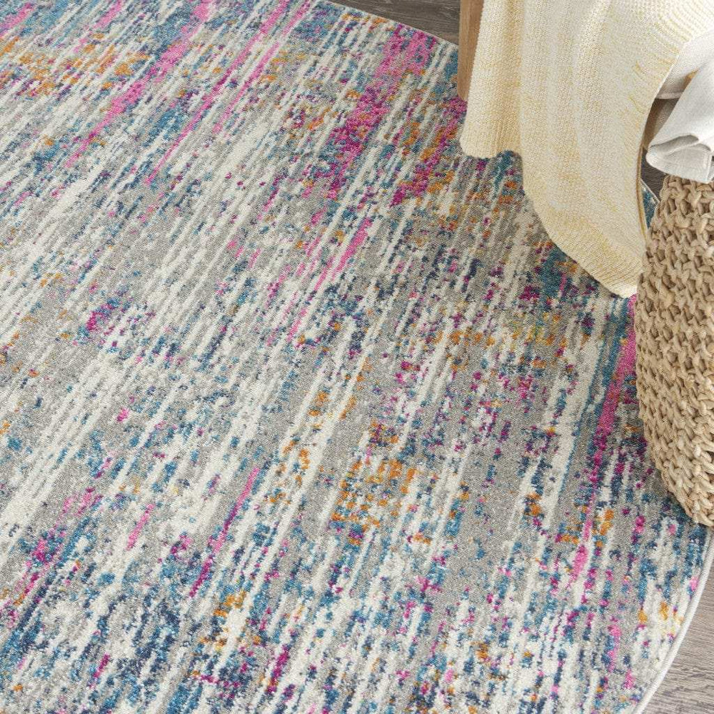 8' Pink And Ivory Round Abstract Power Loom Area Rug - Homeroots - Flyclothing LLC