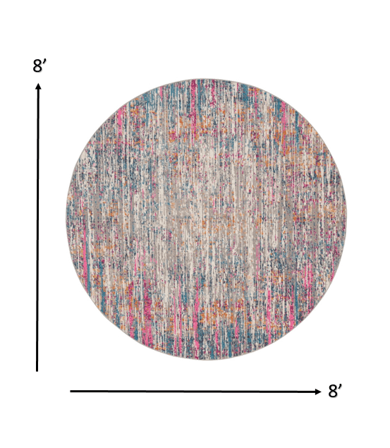 8' Pink And Ivory Round Abstract Power Loom Area Rug - Homeroots - Flyclothing LLC