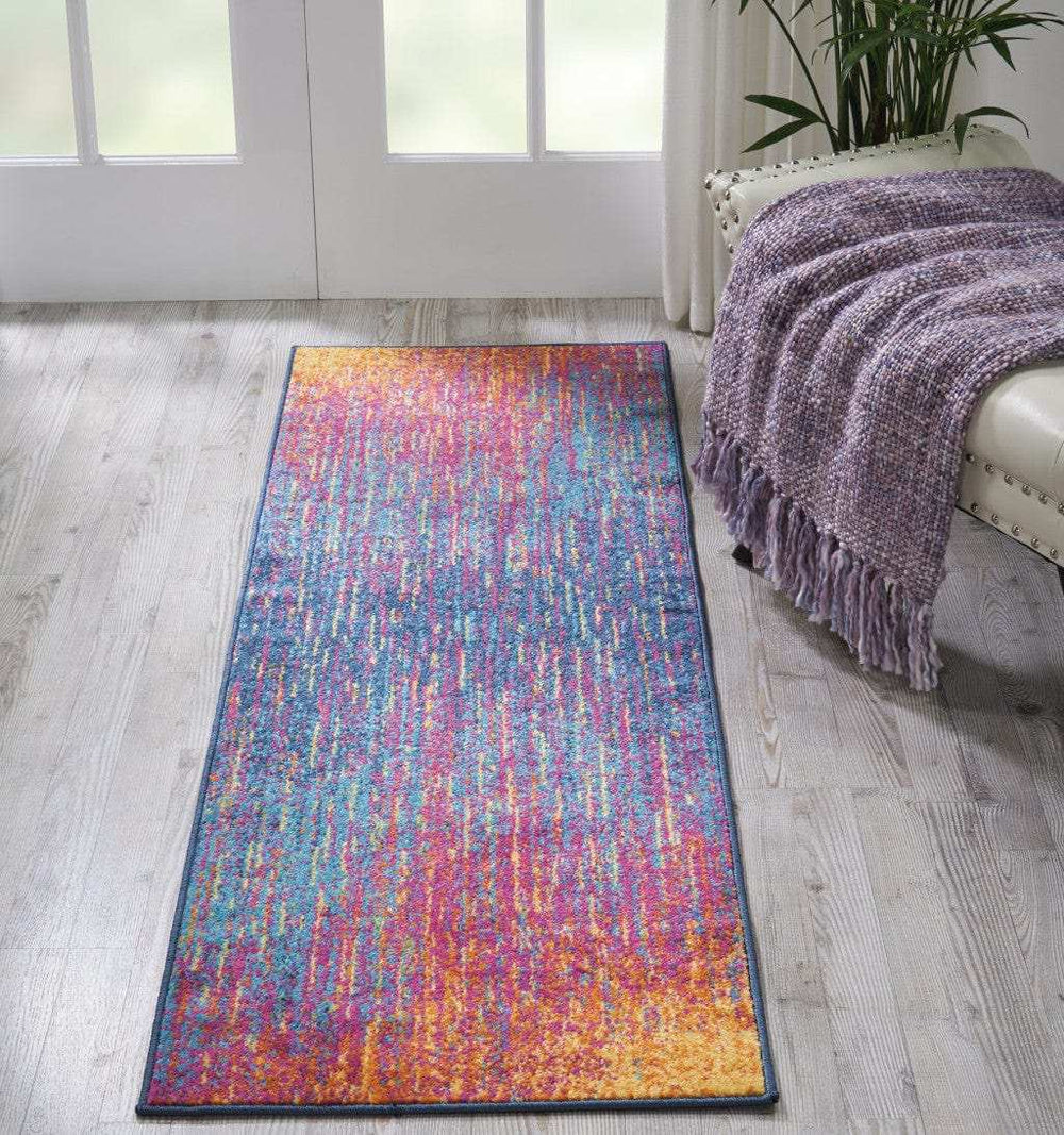 6' Blue And Pink Abstract Power Loom Runner Rug - Homeroots - Flyclothing LLC