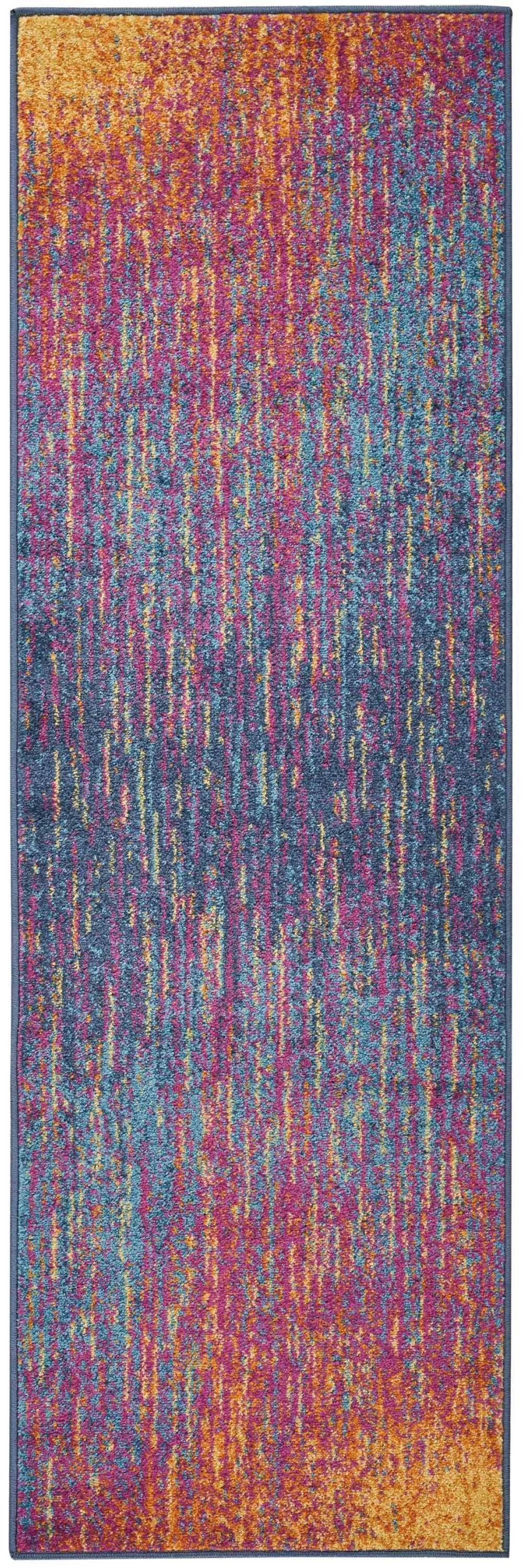 6' Blue And Pink Abstract Power Loom Runner Rug - Homeroots - Flyclothing LLC