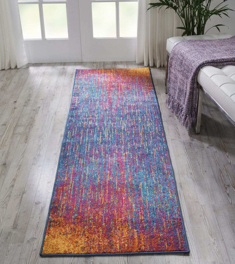 10' Blue And Pink Abstract Power Loom Runner Rug - Homeroots - Flyclothing LLC
