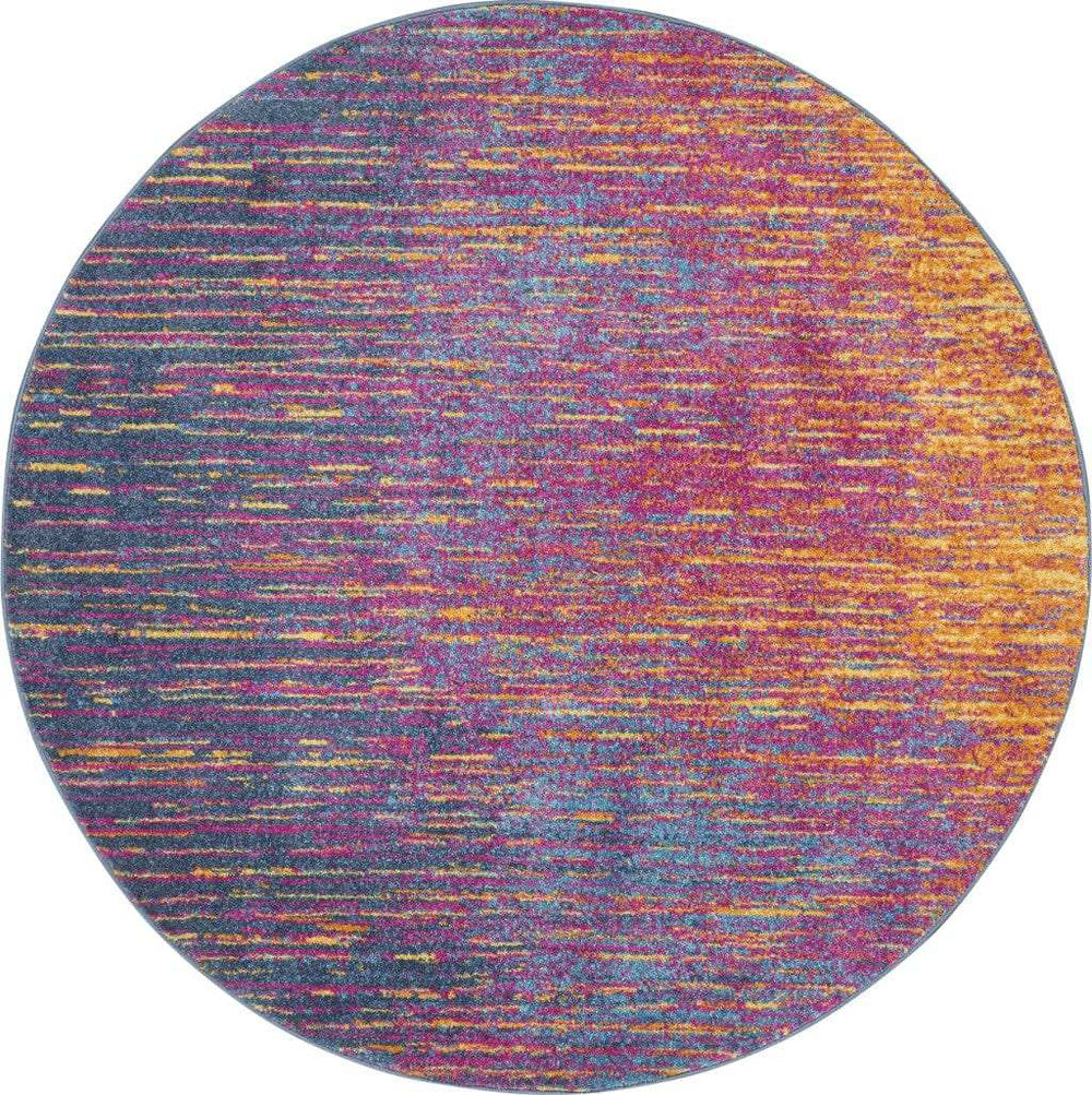 4' Blue And Pink Round Abstract Power Loom Area Rug - Homeroots - Flyclothing LLC