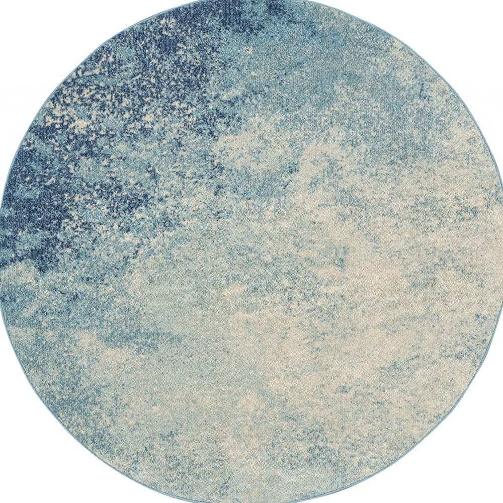 4' Ivory And Blue Round Abstract Power Loom Area Rug - Homeroots - Flyclothing LLC