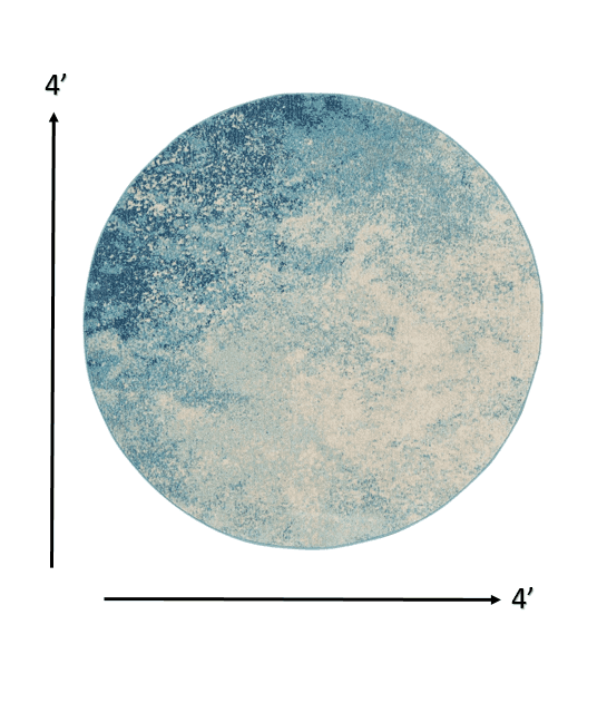 4' Ivory And Blue Round Abstract Power Loom Area Rug - Homeroots - Flyclothing LLC