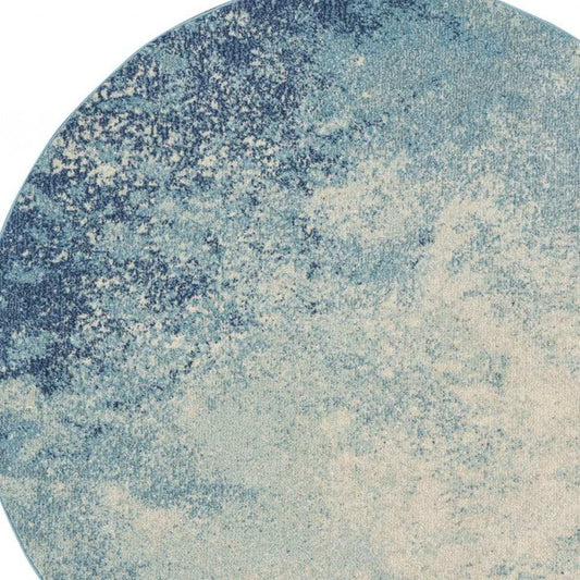5' Ivory And Blue Round Abstract Power Loom Area Rug - Homeroots - Flyclothing LLC