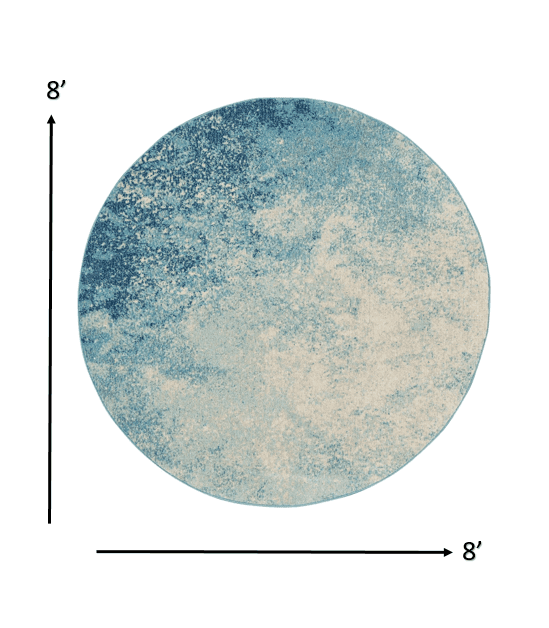 8' Ivory And Blue Round Abstract Power Loom Area Rug - Homeroots - Flyclothing LLC