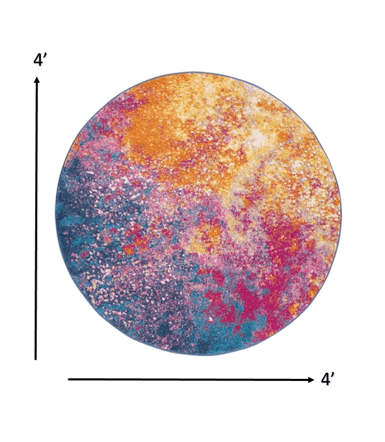 4' Sunset Round Abstract Power Loom Area Rug - Homeroots - Flyclothing LLC