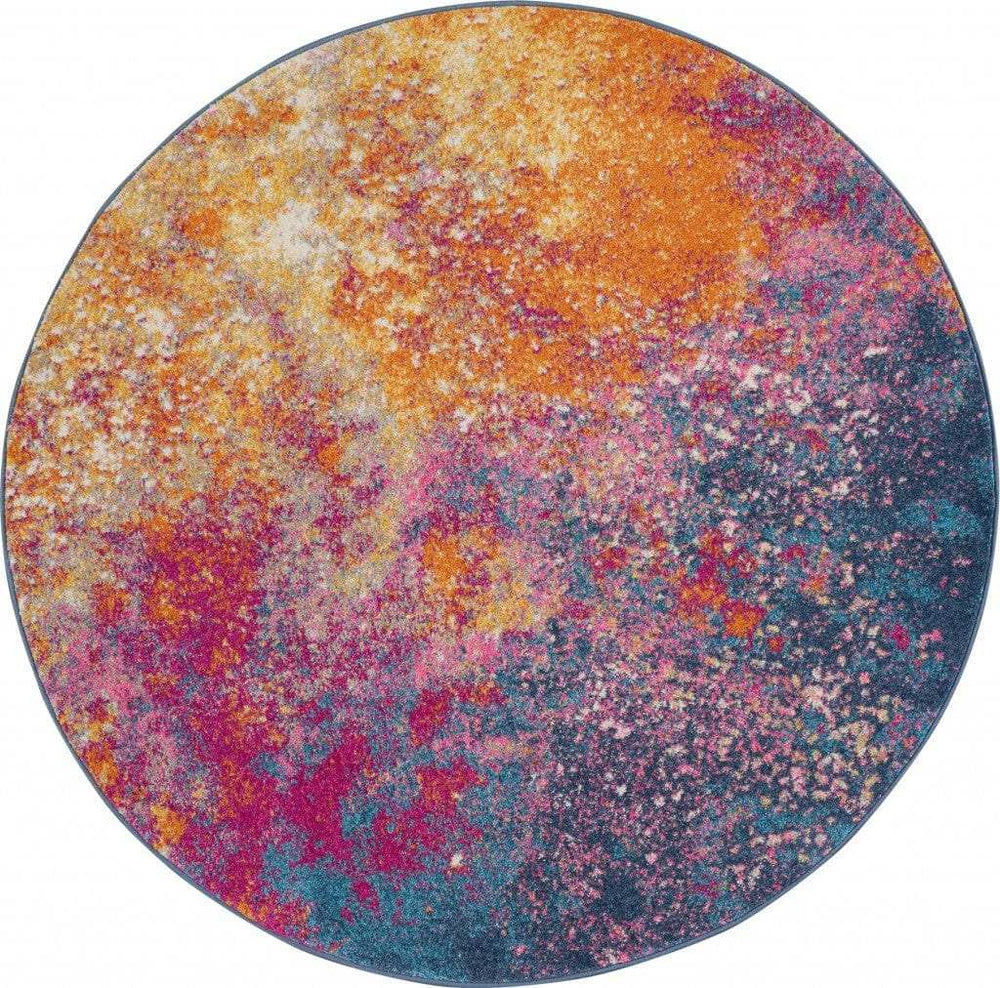 5' Sunset Round Abstract Power Loom Area Rug - Homeroots - Flyclothing LLC