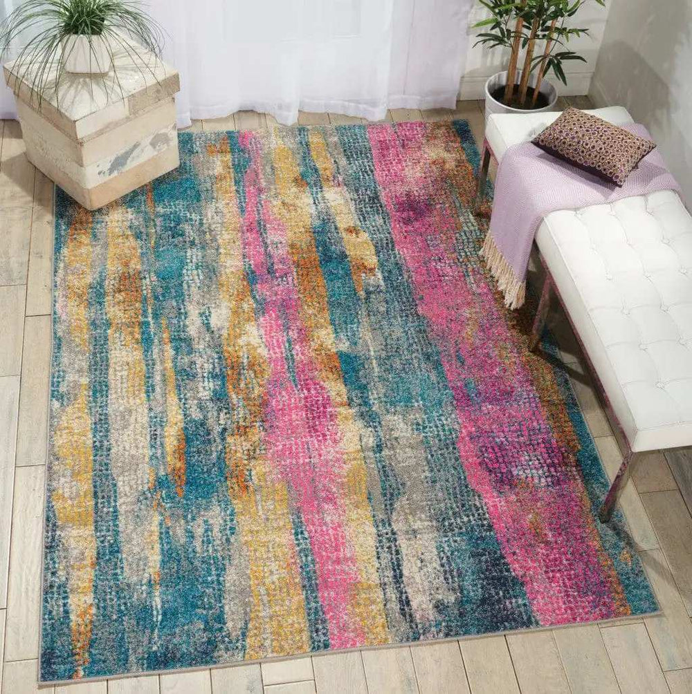5' X 7' Pink And Blue Abstract Power Loom Area Rug - Homeroots - Flyclothing LLC