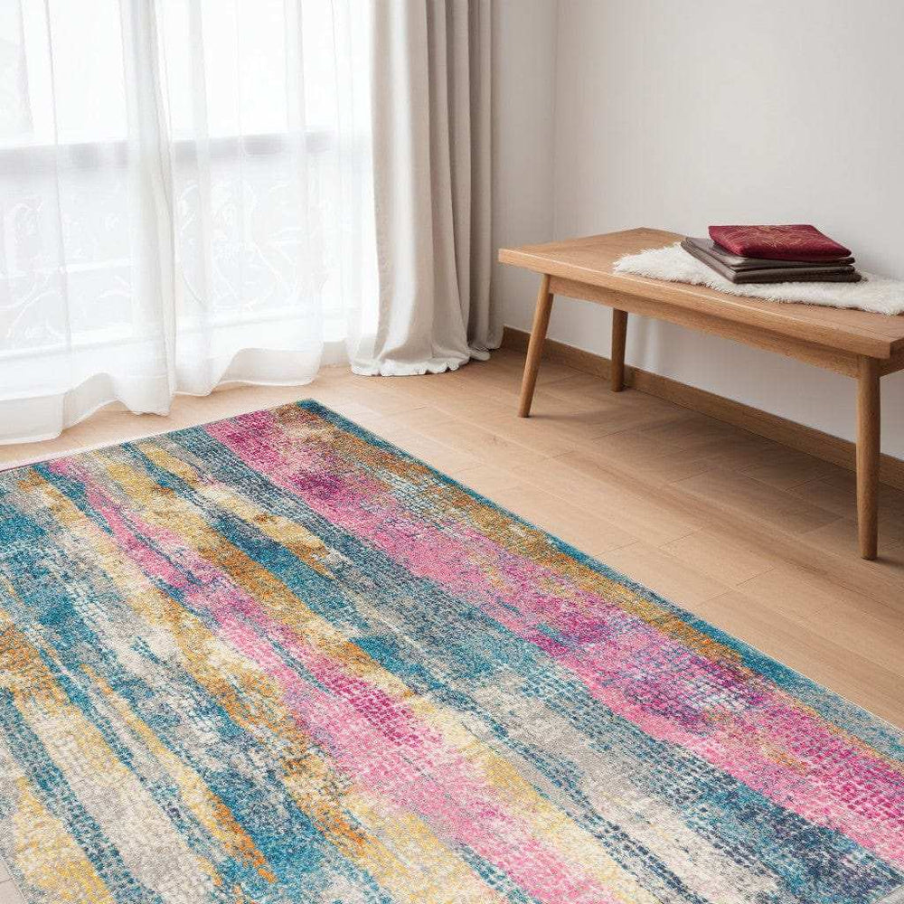 5' X 7' Pink And Blue Abstract Power Loom Area Rug - Homeroots - Flyclothing LLC
