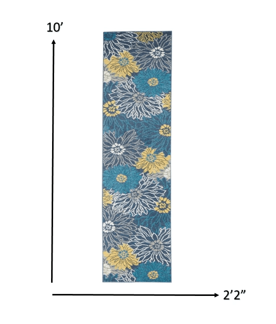10' Blue Floral Power Loom Runner Rug - Homeroots - Flyclothing LLC