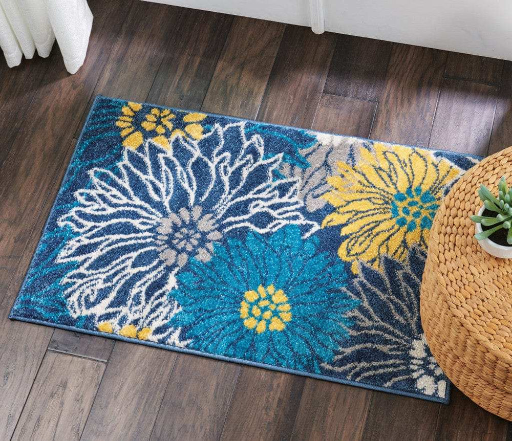 2' X 3' Blue Floral Power Loom Area Rug - Homeroots - Flyclothing LLC