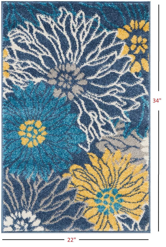 2' X 3' Blue Floral Power Loom Area Rug - Homeroots - Flyclothing LLC