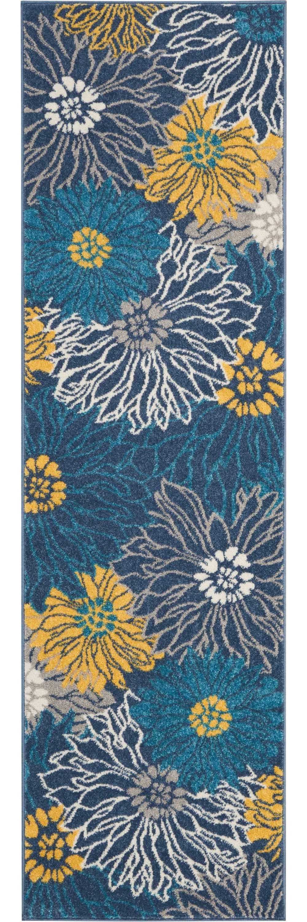 8' Blue Floral Power Loom Runner Rug - Homeroots - Flyclothing LLC