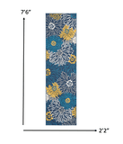 8' Blue Floral Power Loom Runner Rug - Homeroots - Flyclothing LLC